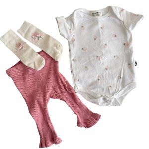 Hanna Andersson Baby Girl Outfit Set 3–6 Months Bodysuit Pink Ribbed Leggings